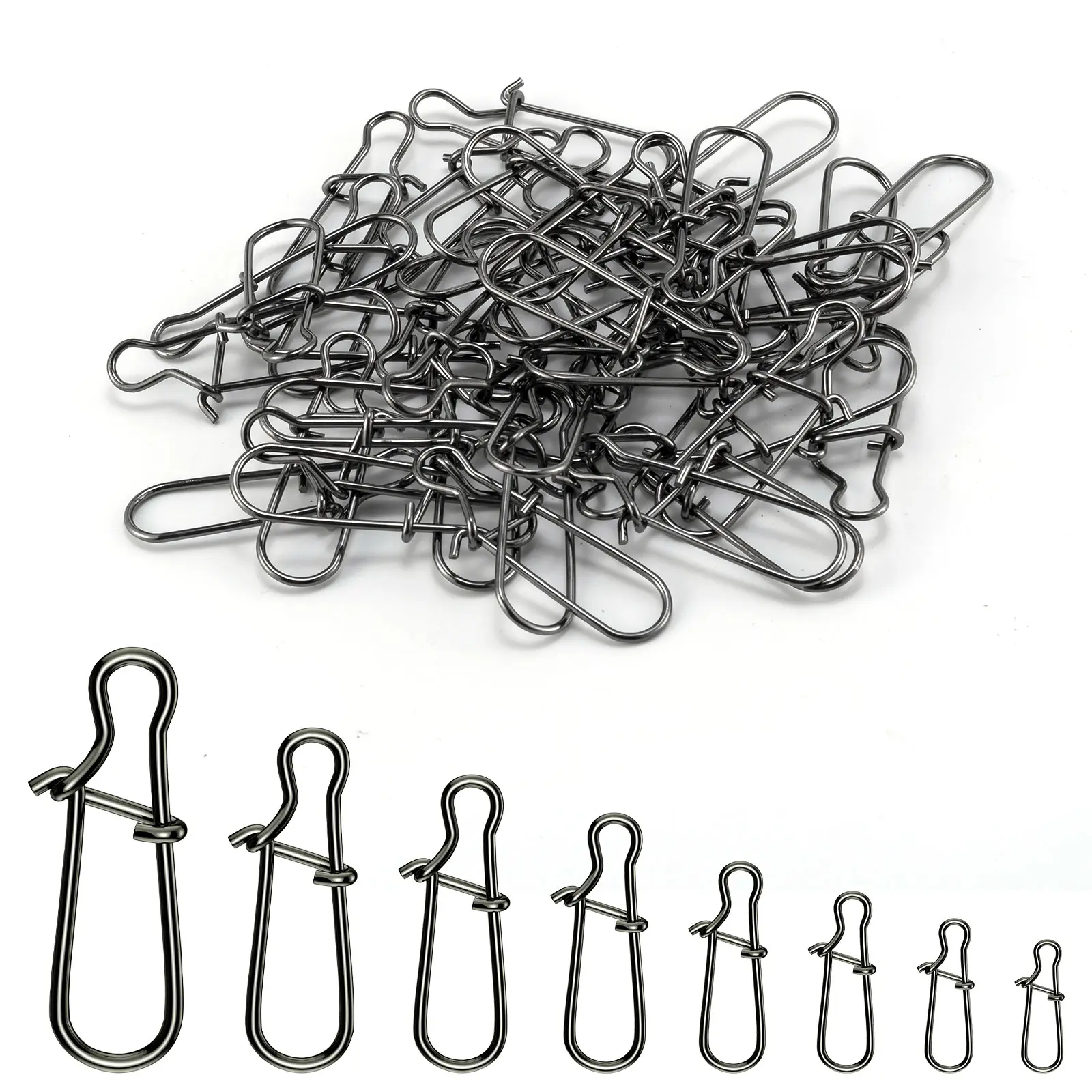 100/200 Count Fishing Duo-Lock Snap Stainless Steel 26-200LB Lure Snap Nice Snap Freshwater Saltwater Tackle Fishing Gear Solid Wires Quick Change Safe Lock