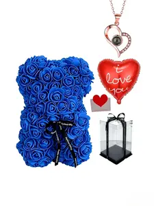 Handmade Eternal Rose Teddy Bear Gift Box, Ideal for Dates, Valentine's Day, Anniversary, Birthday, Halloween, Christmas, Heart Gift