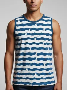 Men's Fashion Casual Sleeveless Vest, Summer Beach Wave Print, Breathable Comfort, Perfect for Daily Wear & Outdoor Activities