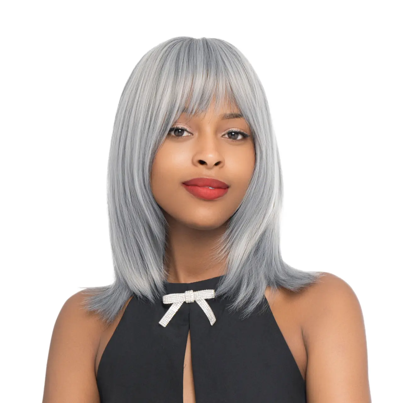 14-Inch Salt and Pepper Pastelly Gray Straight Cut w/ Flicked Ends Synthetic Wig | 【Heat Resistant】【Cap Included】 | 52FSGB