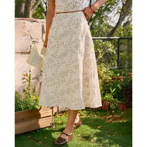 Beige Embroidery Midi Skirt,summerwins,summeroutfits,vacationoutfits,beachoutfits