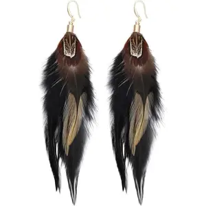 Bohemian Style Multicolor Pheasant Feathers Dangle Earrings Large Feather Drop Earrings (er006405)