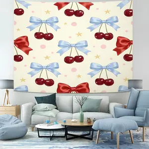Cherry & Bow 🎀 Tapestry, Soft Fabric, Girly Aesthetic Wall Backdrop Decor, Ideal for Decorating Dorms, Bedrooms and Living Rooms, The Top Choice as A Gift for Girls