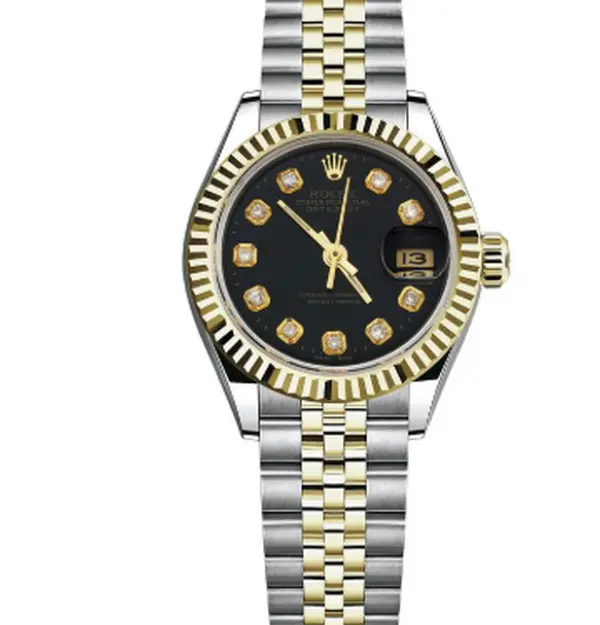 ROLEX Lady-Datejust Ref. 69173 26MM Automatic Custom Black Dial Fluted Bezel Stainless Steel & 18K Yellow Gold Ladies Watch WHP043624