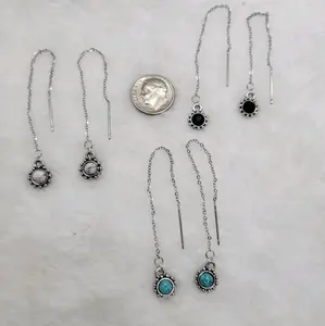 threaded dangling earrings with a turquoise stone