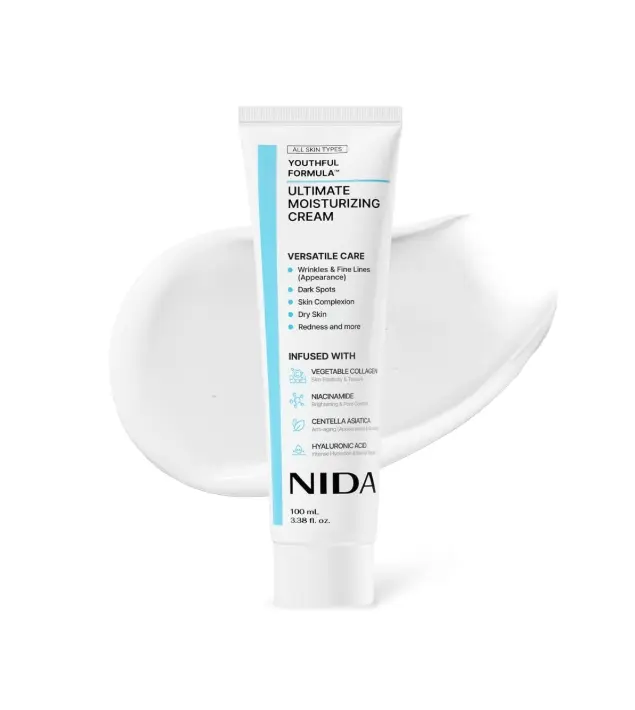 NIDA Youthful Formula Ultimate Moisturizing Cream | Centella Asiatica, Niacinamide, Hyaluronic Acid, Collagen | Wrinkles, Fine Lines, Dark Spots, Dry Skin, Redness | 3.38 fl. oz., 100ml