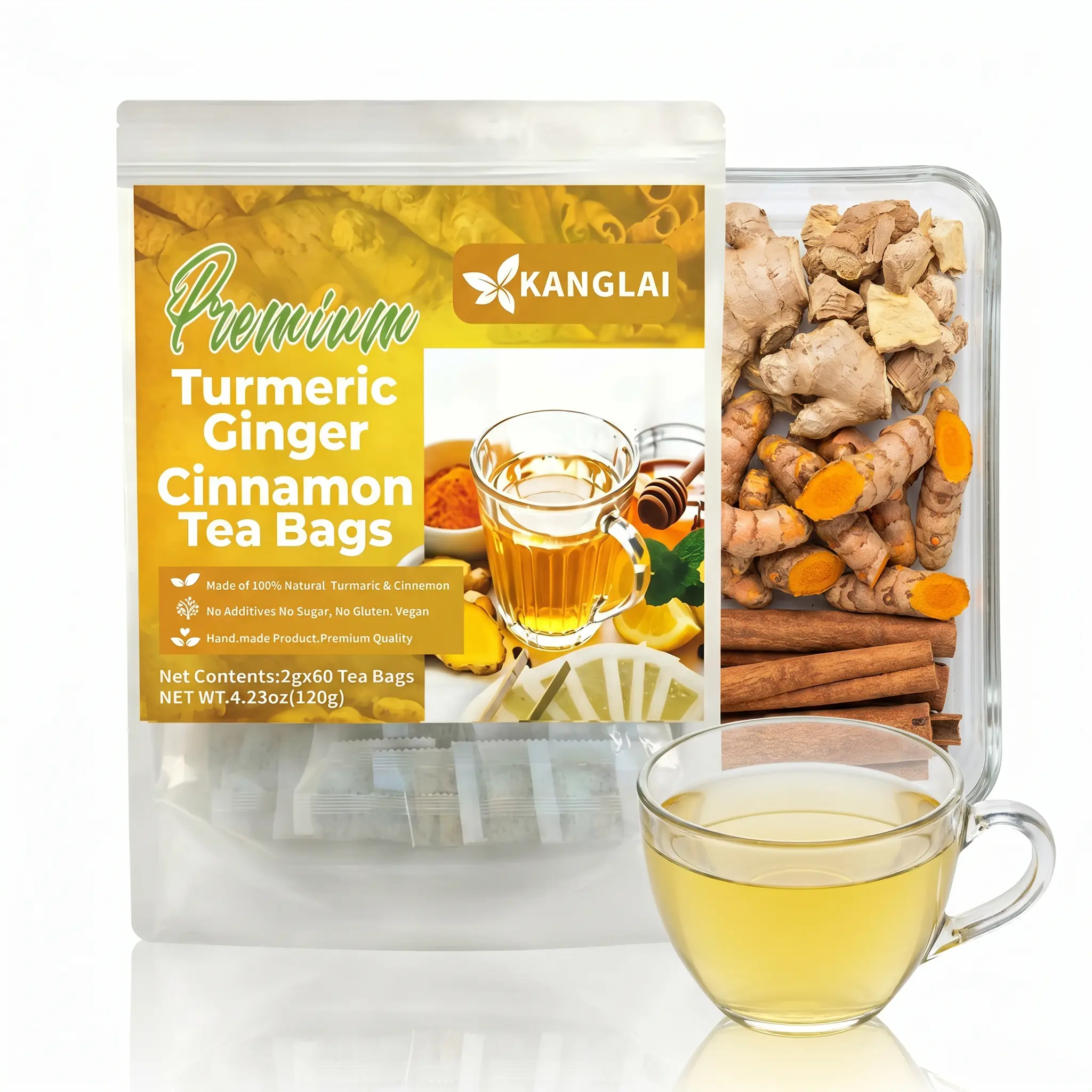 Turmeric Ginger Cinnamon Tea, Anti-Inflammatory Herbal Tea, Handmade Eco Tea Bags, 100% Natural Vegan, Caffeine-Free Sugar-Free Gluten-Free Healthy Drink, Herbal Blends Beverage
