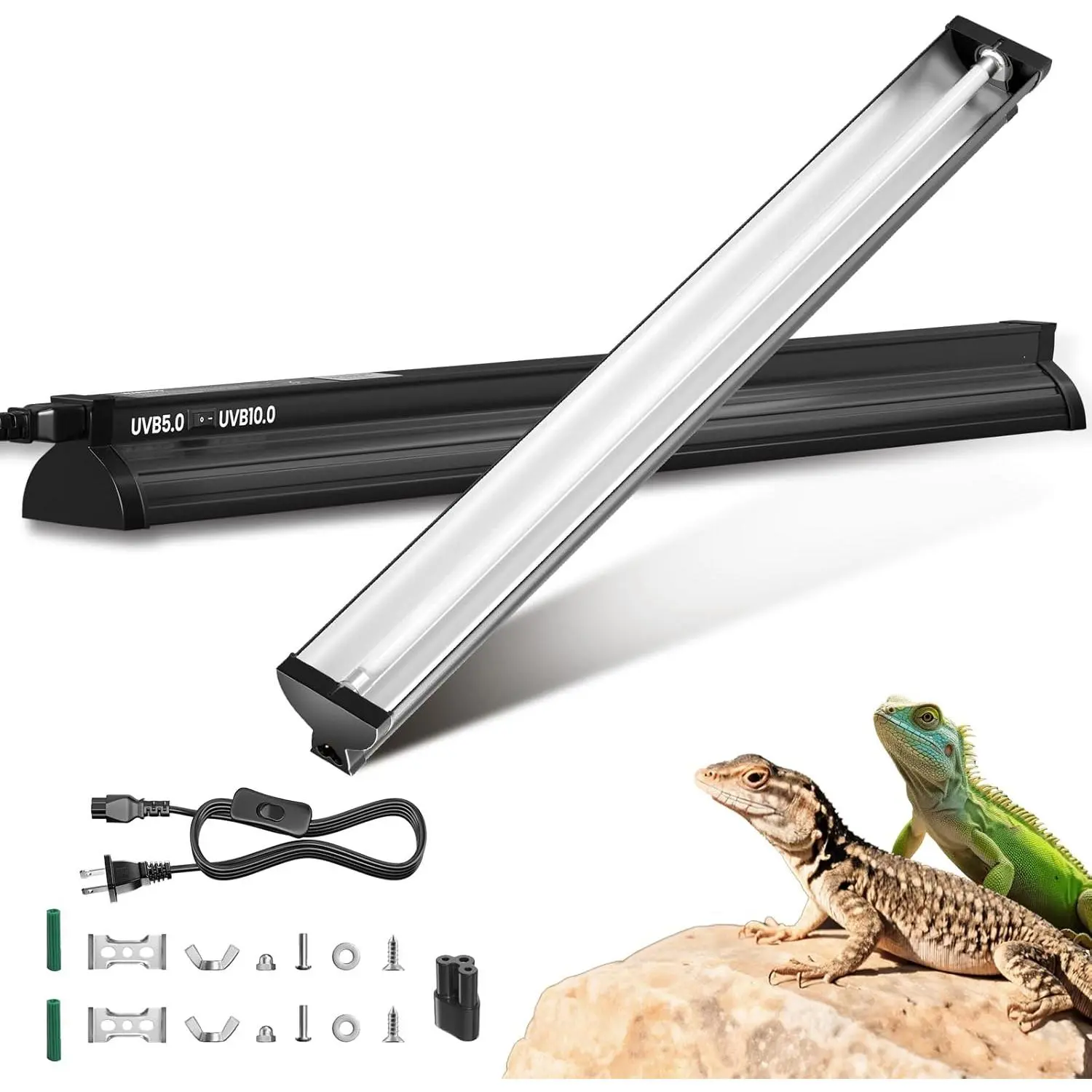 22inch 24W T5 UVB Reptile Light Combo Kit for Tropical & Desert Reptiles, Switchable UVB 5.0, UVB 10.0, Reptile Lamp Terrarium Hood UVB Light for Bearded Dragon, Lizards, Chameleon, Turtle