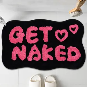 Get Naked Bath Mat Fun Bathroom Rugs Soft Non Slip Cute Bath Rugs Funny Bathroom Decor for Bedroom (Black-Rose)