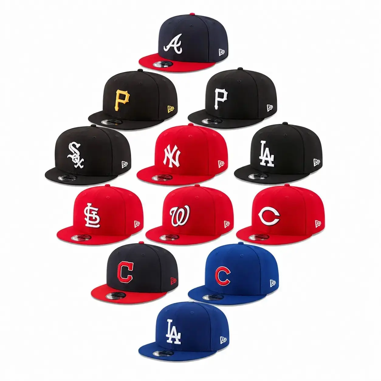 New Era MLB Snapback Baseball Cap – LA Dodgers NY Yankees Braves Pirates Adjustable Flat Brim Hat, Embroidered Team Logo Streetwear Fashion Cap for Men Women, Classic Hip Hop Sports Hat