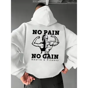 Unisex No Pain No Gain Gym Hoodie, Casual Fitted Graphic Sweatshirt, Breathable Loose Fit, Outdoor Sports, Muscle Lovers, Streetwear Essential