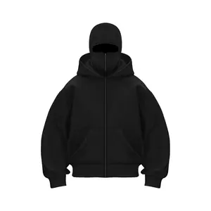 Balaclava Jacket Zip Up Fashion Double Layer Hoodie Hip Hop Outerwear Jacket Y2K Clothing for Men and Women