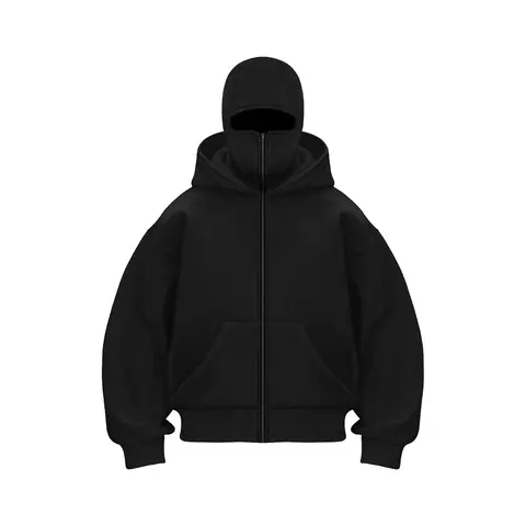 Balaclava Jacket Zip Up Fashion Double Layer Hoodie Hip Hop Outerwear Jacket Y2K Clothing for Men and Women