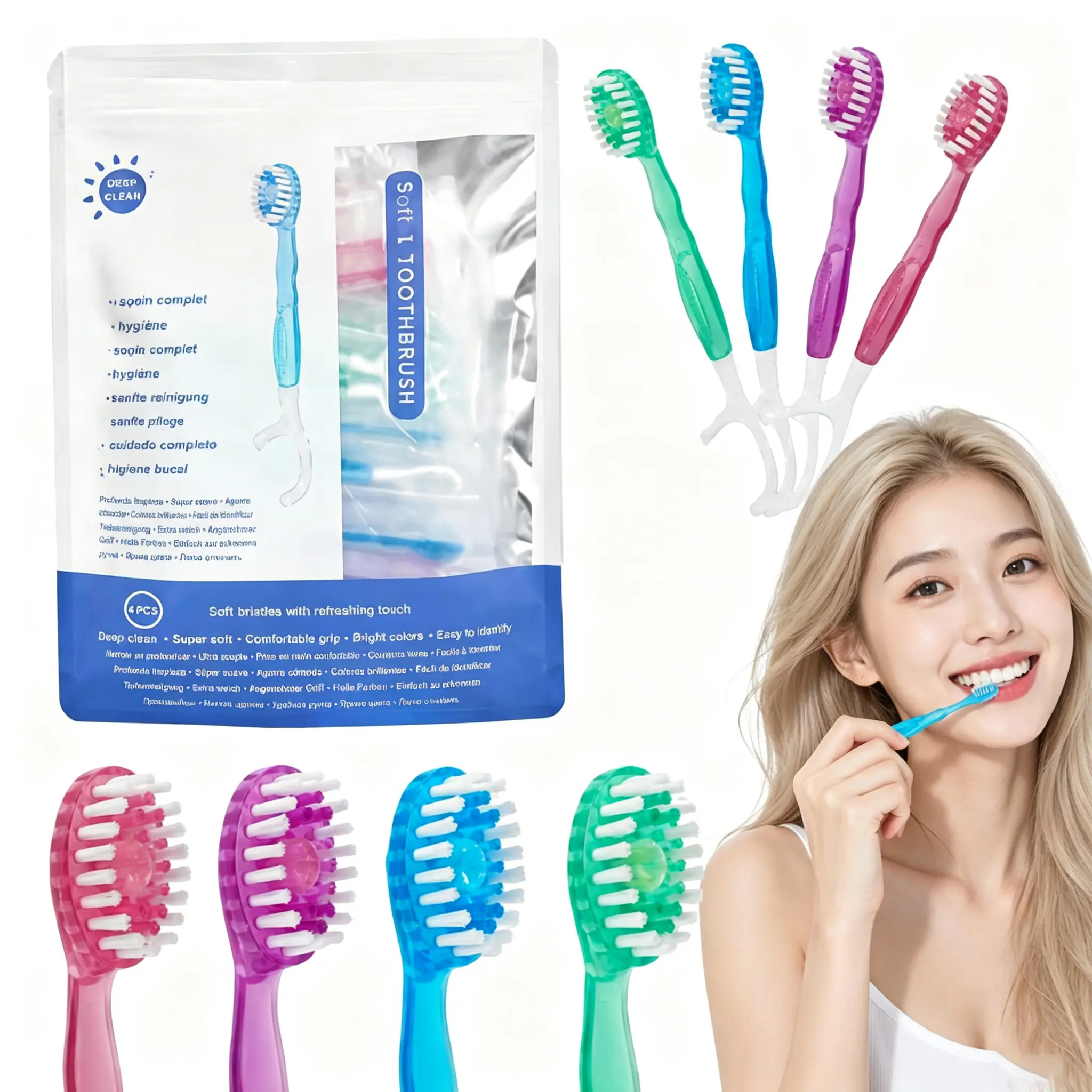 Compact Slim Disposable Oral Toothbrushes - 26/52 PCS Unisex Water-Free 5-in-1 Mini Brushes with Polymer Fibers, Toothpaste, Toothpick, 4 Flavors, Individually Wrapped, Travel-Ready for Date Nights, Work