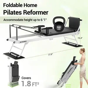 Syedee PR05 Foldable Pilates Reformer Machine for Home & Gym with Jump Board 4 Springs 143 lbs Resistance 20° Headrest Compact Design