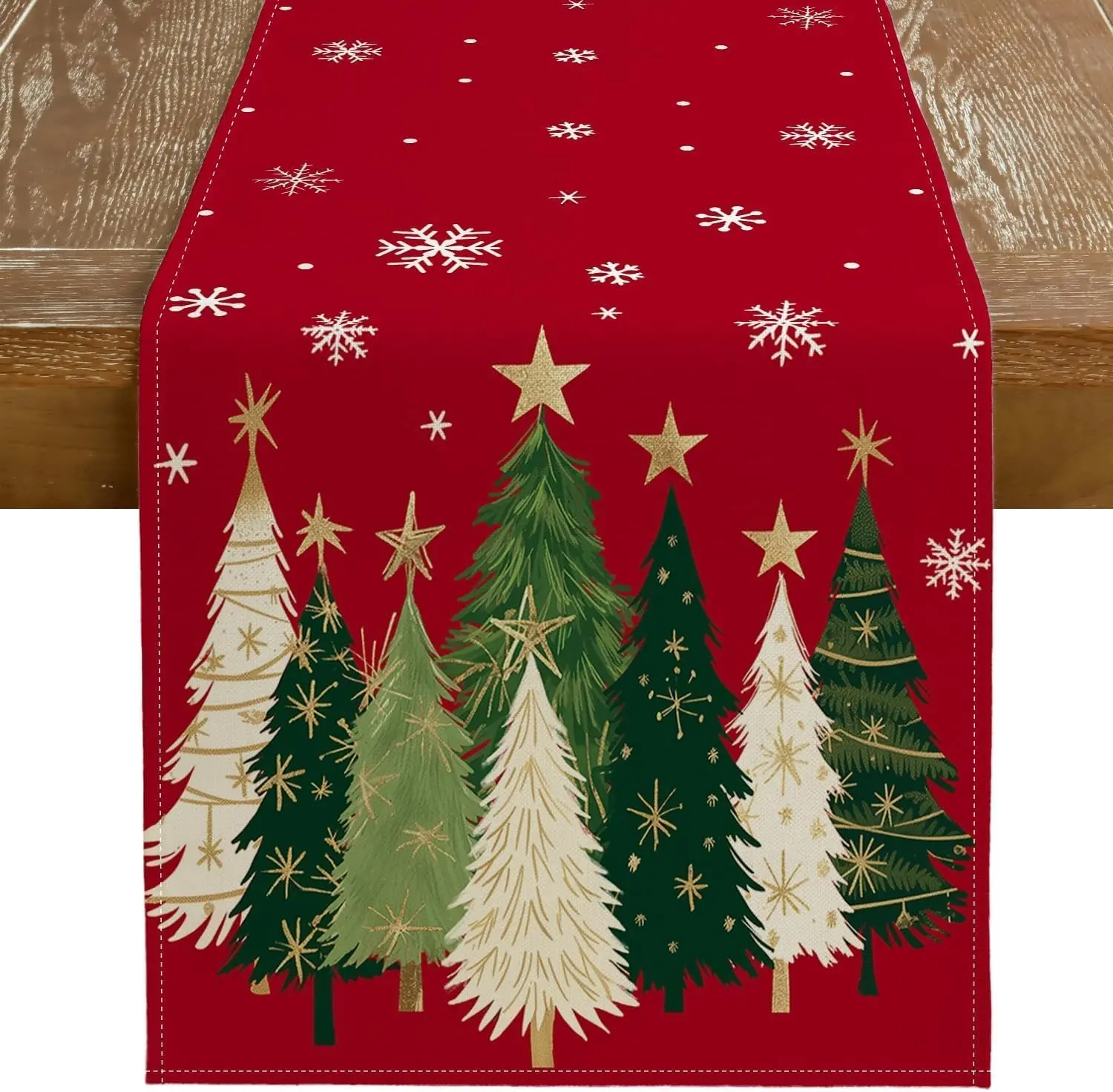 Christmas Table Runner 13x72 Inch Snowflakes Trees Winter Decor Holiday Party Decorative Farmhouse Table Decor for Kitchen Dinning Indoor Outdoor (Red)
