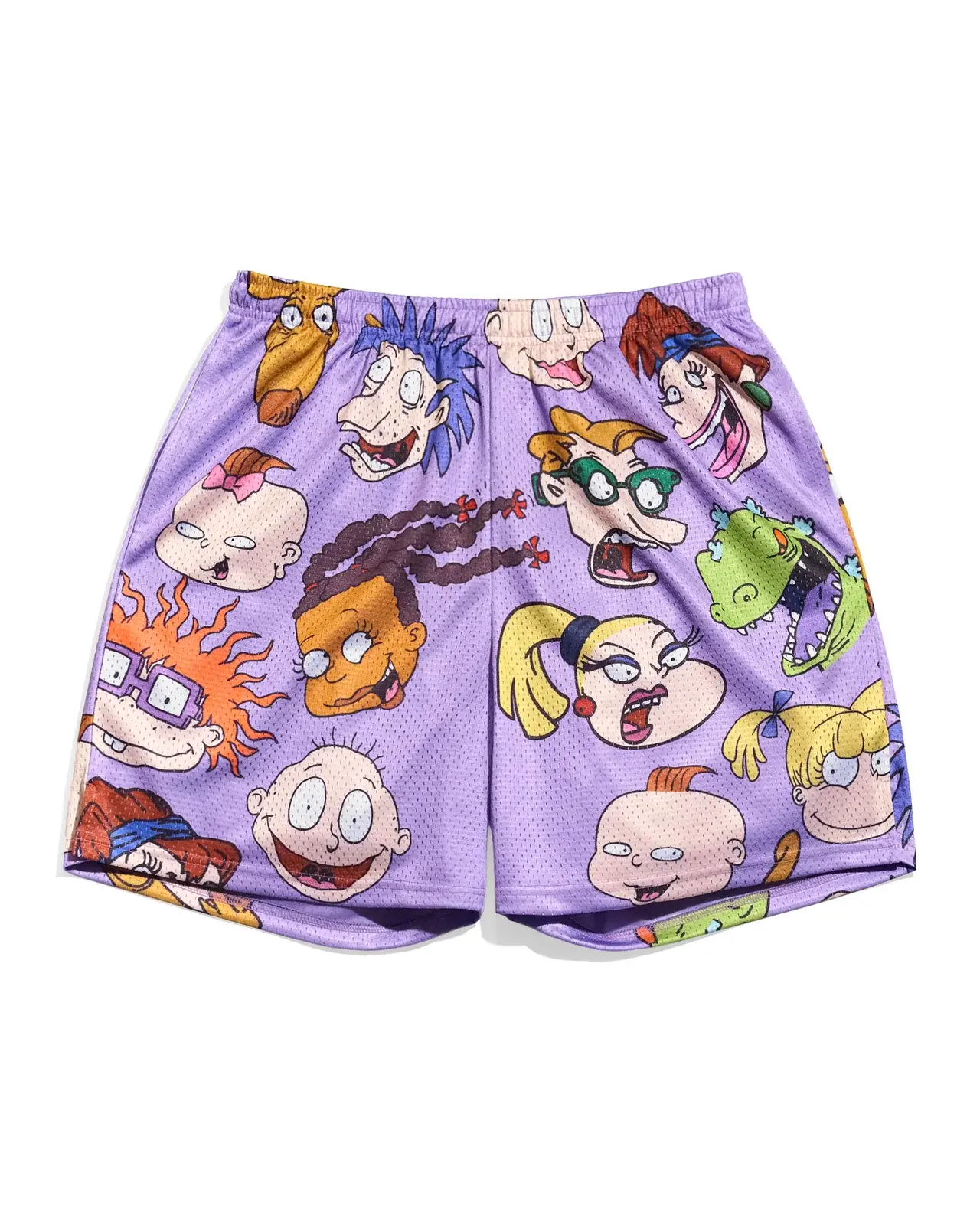 Chalk Line Cartoon Character AOP Purple Retro Shorts – Premium Mesh Athletic Shorts for Men | All-Over Print Retro Streetwear Shorts | Midweight Gym & Everyday Casual Wear