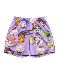 Chalk Line Cartoon Character AOP Purple Retro Shorts – Premium Mesh Athletic Shorts for Men | All-Over Print Retro Streetwear Shorts | Midweight Gym & Everyday Casual Wear