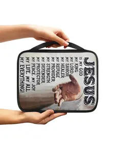 Printed Christian Jesus Hand Bible Cover Box, Portable Church Bag with Handle and Zipper Pocket, Perfect Gift for Believers, Protector