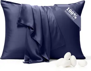 Pure Silk Pillowcase 2 Pack for Hair and , Both Sides 23 Momme Grade 6A+ Mulberry Silk Pillowcases with  Zipper, Soft&Smooth Cooling Pillow Cases (Navy Blue, Standard 20x26)