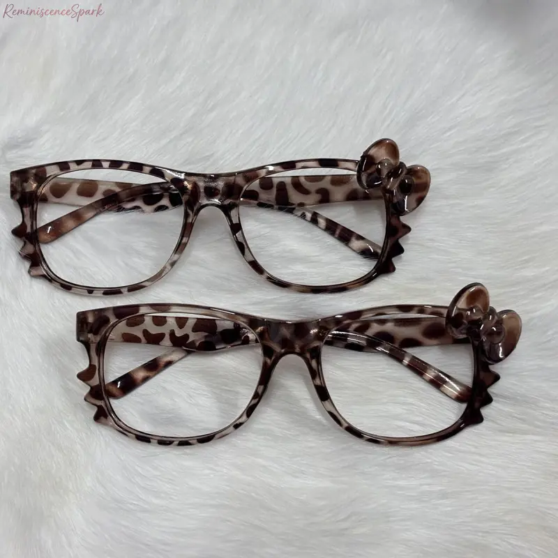 Women's 2-Pack Kawaii Y2K Adorable Kitty Leopard Print Sports Eyewear - Trendy Cartoon Nerd Frames, Cutecore Decorative Glasses, One Size, Perfect Gift for Birthdays, Anniversaries, Back to School, Female Daily Street Use