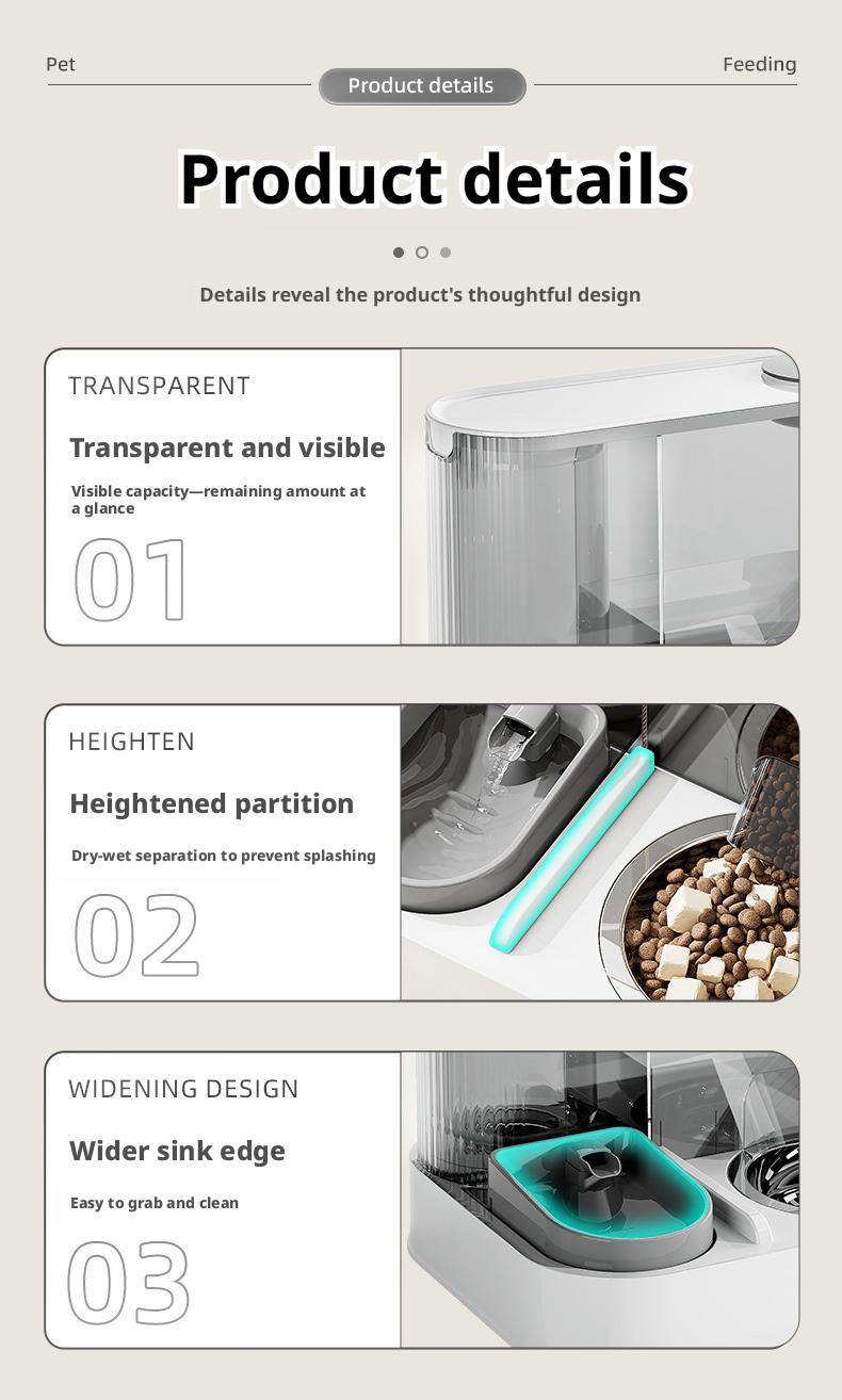 2-in-1 Automatic Cat Dog Feeder and Water Fountain, Gravity Pet Food Dispenser with Circulating Water Filter, Stainless Steel Bowl for Cats Dogs