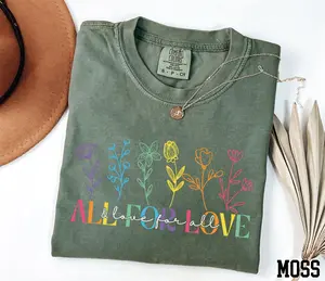 Comfort Colors All For Love and Love For All T-Shirt, Pride Shirt, LGBTQ Shirt, Floral Pride Month Top, Love is Love Shirt, Pride Gift - AMBER