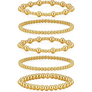 Gold Bracelets for Women Gold Beaded Bracelets for Women Gold Bracelet Stack Cuff 14K Gold Plated Stackable Bead Ball Bracelet Sets