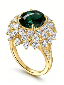 Emerald Halo Ring, Luxury Vintage Court Style Band, Full Diamond Anti-Allergy Non-Fading Ring, Perfect Gift for Mother's Day