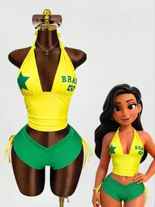Spring Summer Women's Fashion Top Colorblock Design Two-Piece Set, Outdoor Sports, Cheerleading, Various Ball Games, Workout Sets Women