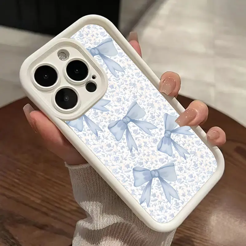Blue Bow Flower Phone Case for iPhone 16 15 14 Pro Max 13 12 11 XR XS Plus  Shockproof Drop Protection Rugged Durable Silicone Cover - TikTok Shop