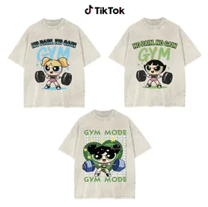 Vintage Gym Mode Graphic Tee, Power Girl Anime Aesthetic T-Shirt for Gym & Workout,  Top Womenswear