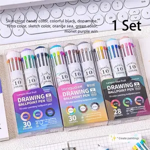 10-in-1 Color Ballpoint Pen, Artist drawing pen, with smooth 0.8mm bullet tip, 10 vibrant ink colors, easy color switching via roller button, soft grip, quick-drying ink for writing & drawing, ideal for school, art & daily notes