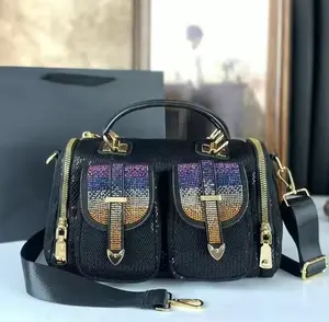 Women’s Rhinestone Satchel Bag with Double Front Pockets