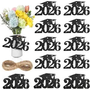 24 count 2026 Graduation Decorations Class of 2026 Graduation Centerpieces for Table Glitter Cutouts Grad Cap Tags Double Side Sparkling Glitter Confetti Party Decor for Vase Mason Jar (Black)