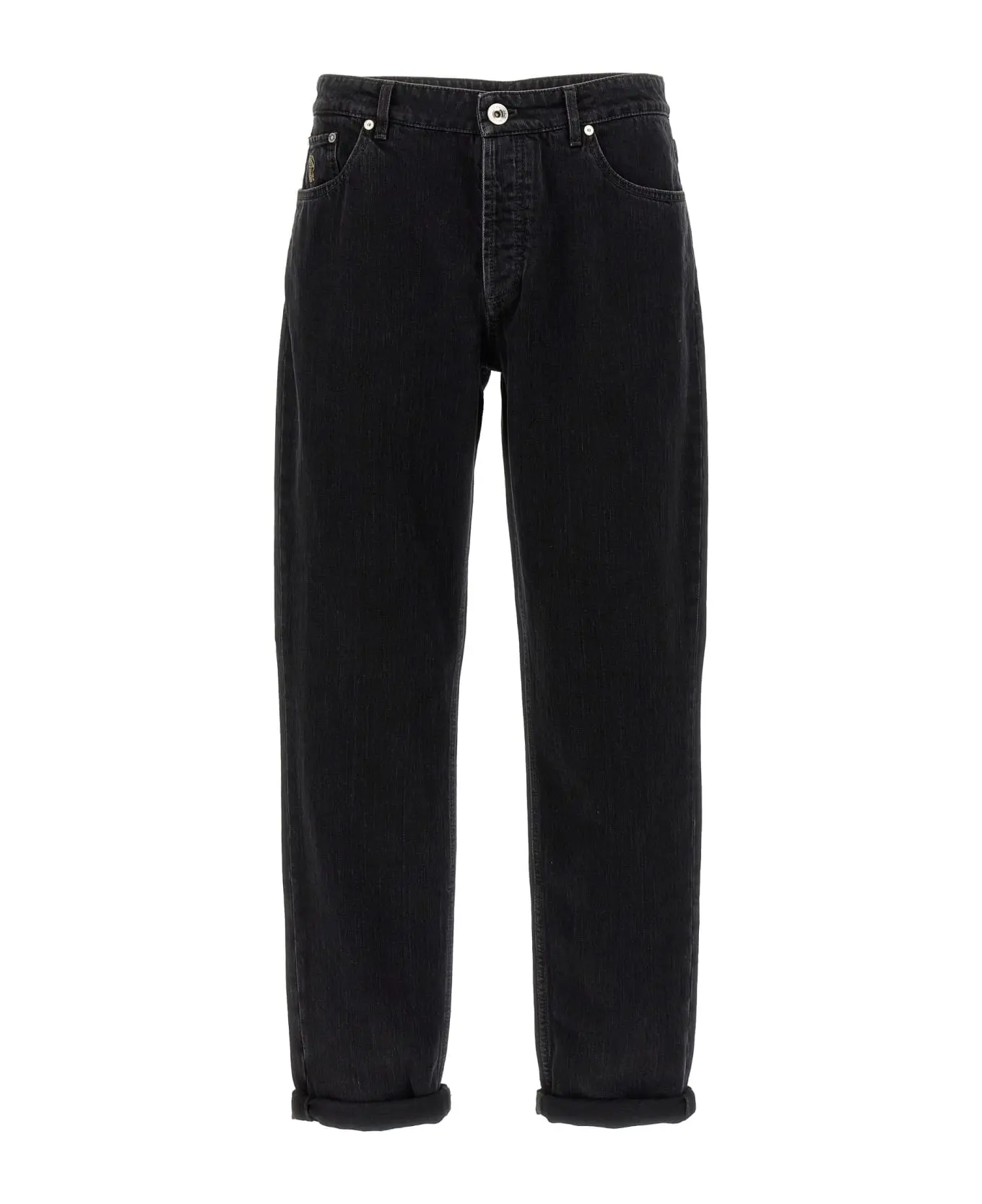 BRUNELLO CUCINELLI MEN'S BLACK RELAXED COTTON TROUSERS
