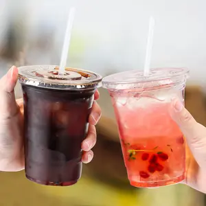 100 Set 16 Oz Clear Plastic Cups With Lids And Straws Disposable PET Cups For Iced Coffee Cold Drinks Juice Parfait Smoothie Milkshake Party Supplies Birthdays Picnics summerwins