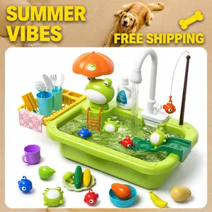 Cute Stone Pretend Play Kitchen Sink with Running Water, Upgraded Electric Faucet, Realistic Learning Cooking Set, Play Kitchen Accessories,summervibes