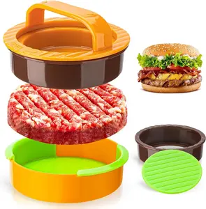Upgraded 3 in 1 Non-Stick Hamburger Press Patty Maker, Durable Burger Press for Stuffed Burgers, Sliders, Veggie & Beef Patties, Easy to Clean, Kitchen Gadgets for BBQ, Grilling & Barbecue