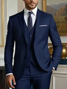 Men's Slim Fit Suit Set, Long Sleeve Button Design, Non-Elastic Fabric, All Season Wear, Elegant Wedding Formalwear