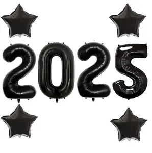 Choice of 10 Colors 40 inch Huge 2025 Number Balloons Graduation Party PROM School Event Number Balloon with Star Photo Shooting New Year Grad Picture Ceremony Floating Heilum FREE Ribbons included mylar  balloon