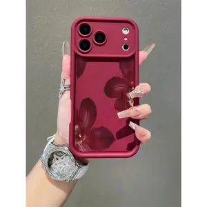1pc Minimalist Pink Lily Flower Pattern Shockproof TPU Phone Case, Compatible With IPhone 16 Pro Max/15 Plus/14/13/12/11/8P/XS Max, Galaxy S24 Ultra/S23FE/S22/S21/S20/A52S/A15/A03 Waterproof Anti-Fall Scratch Resistant,Suitable For IPhone 17 Air