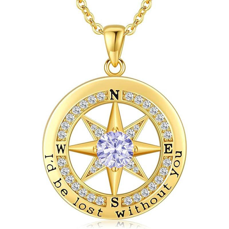 Personalized 12 Birthstone Compass Necklace | 925 Sterling Silver with Gold/Rose Gold/White Gold Plating + Zircon, Birth Month Jewelry for Women, Ideal Birthday Gift