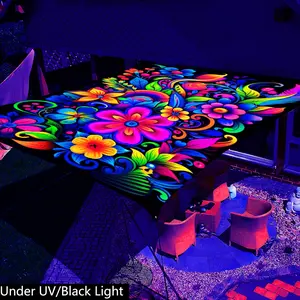 1Pcs Glowing UV Flower Sunshade, featuring vibrant floral and geometric pattern designs, perfect for beach outings, camping, gardens, and picnics - an ideal choice for outdoor adventures (rod not included)