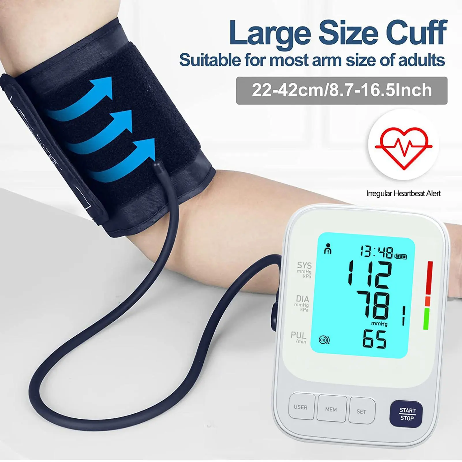 Blood Pressure Gauge LCD Display Smart Storage Portable Accurate Arm Cuff Blood Pressure Meter for Home