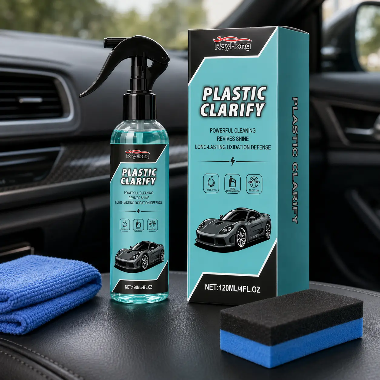 anti-aging uv protection wheel cleaner Car Plastic & Trim Restorer Kit, UV Protection Polish for Faded Bumpers Dashboard, Leather Vinyl Rubber Care Shine, Auto Detailing Gift for Car Lovers