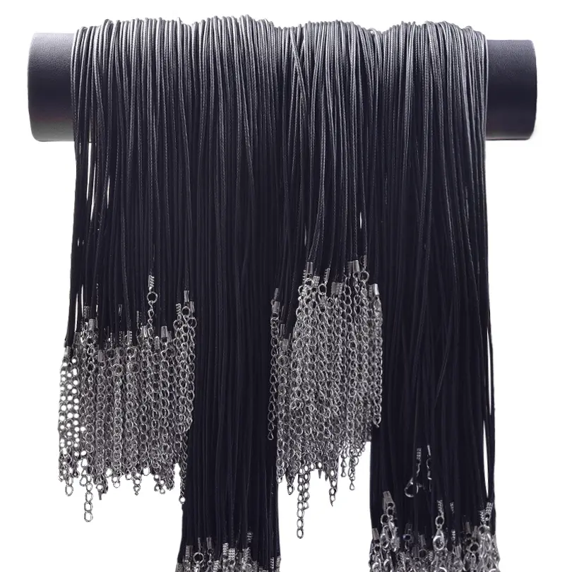 50/55/60cm Black Cord Leather Rope Chain Necklace Fastener Alloy Extended Chains Wax Pack Necklaces For Women Men Lobster Clasp