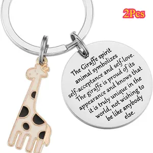 2pcs Cartoon Giraffe Keychain Cute Animal Stainless Steel Keychain Simple and Cute Pendant