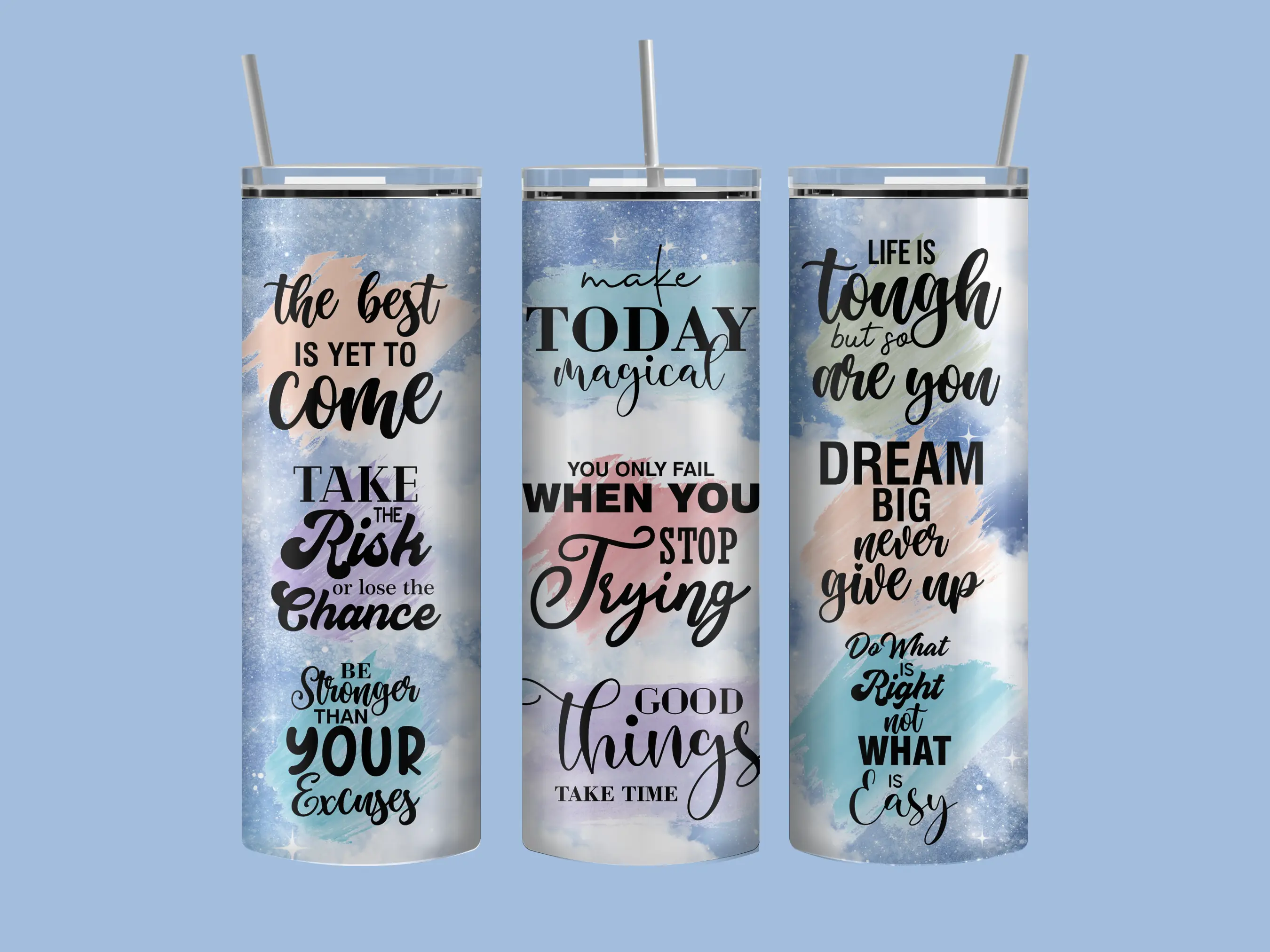 Mental Health Tumbler - 20oz Daily Affirmations Tumbler with Multicolor Design, Portable & Reusable, Washable Water Bottles, Gift for Her - Reuse
