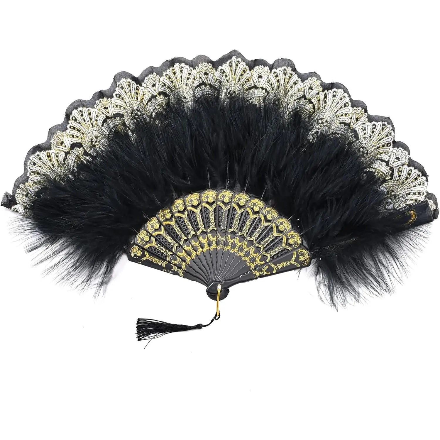 Feather Fan 20s Vintage Folding Fan Flapper Hand Fan for Costume Dancing